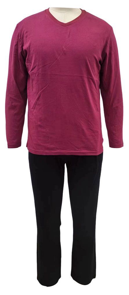 Пижама мужская с длинным рукавом бордовая, M-3XL