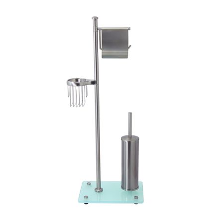 Стойка с бумагодержателем и ершом WasserKraft напольная стекло/металл никель