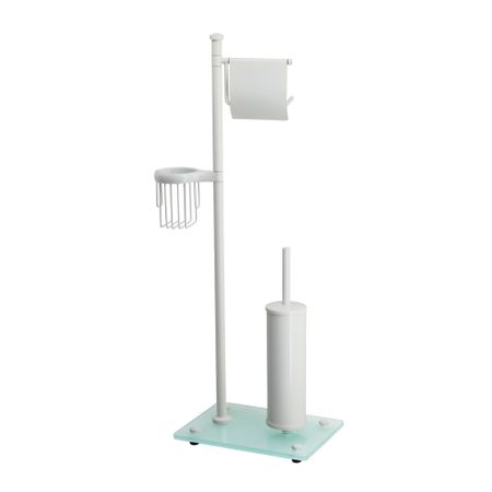Стойка с бумагодержателем и ершом WasserKraft напольная стекло/металл белая