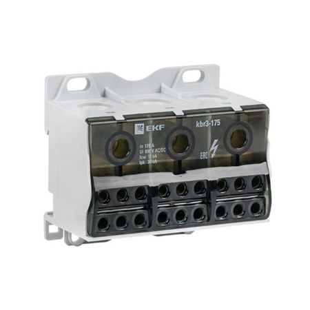 Блок распределительный тройной EKF PROxima на DIN-рейку и монтажную панель 84х75х49 мм 690 В IP20 175 А (kbr3-175)