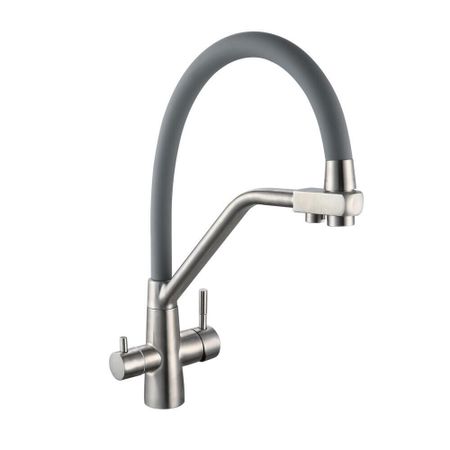 Смеситель для кухни РМС SUS127 серый с высоким изливом с подключением к фильтру однорычажный (SUS127GY-016F-015)