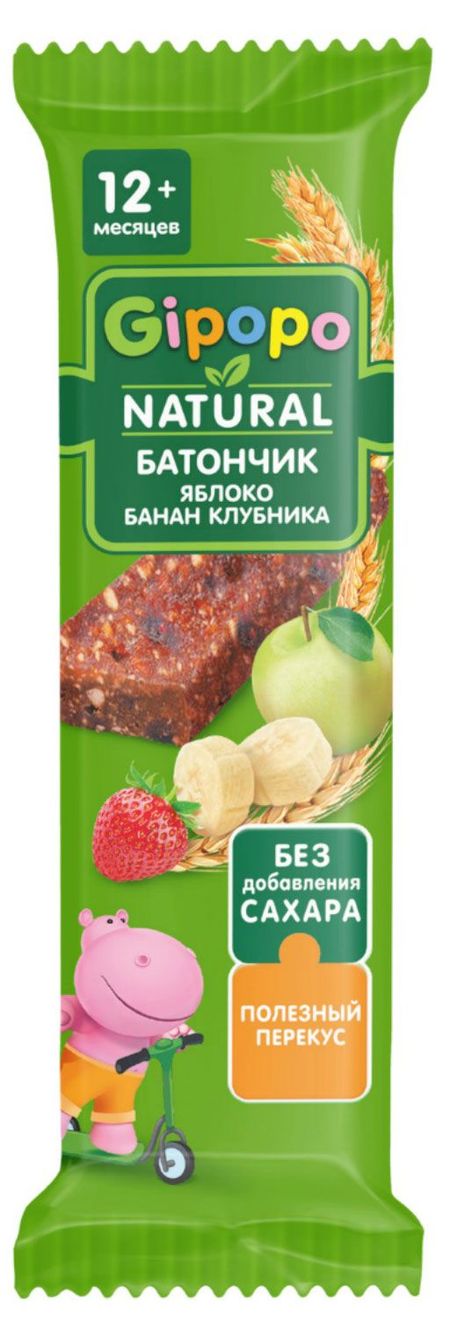 Батончик злаково-фруктовый детский Gipopo яблоко банан клубника с 12 мес., 20 г