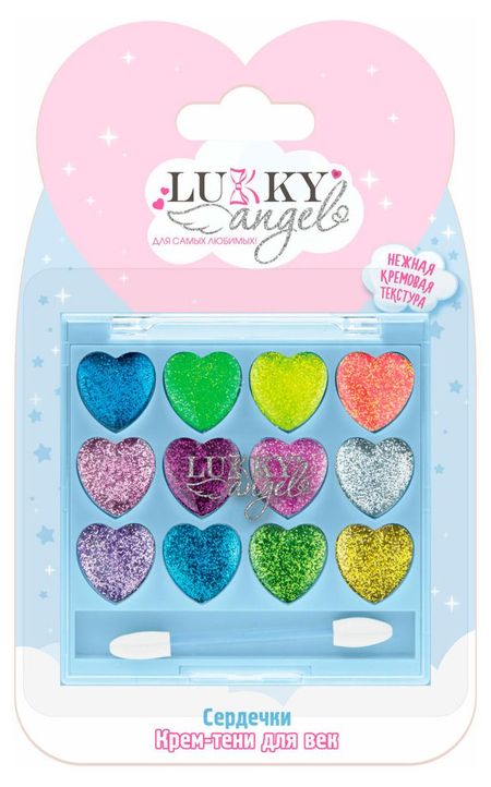 Палетка крем-теней для век Lukky Angel с блестками 12 цветов Сердечки