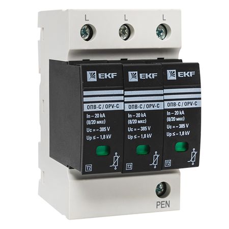 Ограничитель напряжения модульный EKF PROxima 400 В 20 кА 3P (opv-c3)
