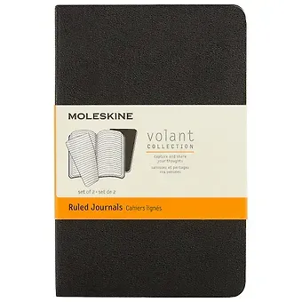 Набор записных книжек Moleskin Volant Pocket, 2 штуки, мягкая обложка, чёрная, 40 листов, А6