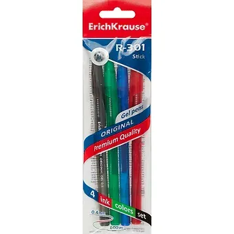 Ручки гелевые Erich Krause, R-301 Original Gel Stick, 4 цвета 0,5 мм