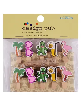 Прищепки декоративные с веревкой 10 шт. Фламинго