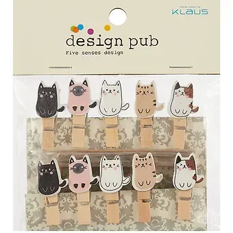 Прищепки декоративные с веревкой 10 шт. Коты Пуши1