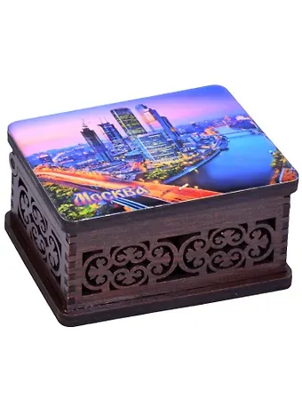 ГС Шкатулка малая резная с заливкой смола Москва вид 6 (хдф) (95x65x52 мм)