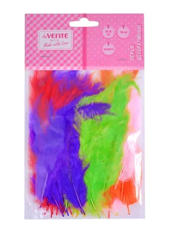 Перья декоративные deVENTE Пестрый микс (50шт.) (10-15 см.) (3+) (deVente) (упаковка)