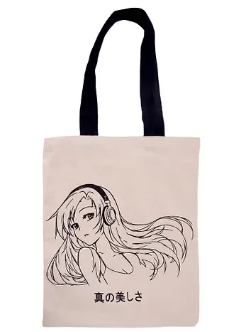 Сумка-шоппер Аниме Девушка в наушниках (Дзё) (бежевая) (текстиль) (40х32)