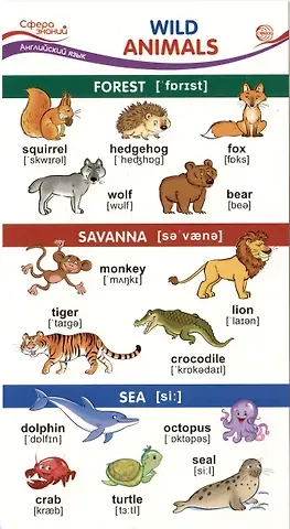 Карточка-шпаргалка. Wild Animals (Дикие животные)