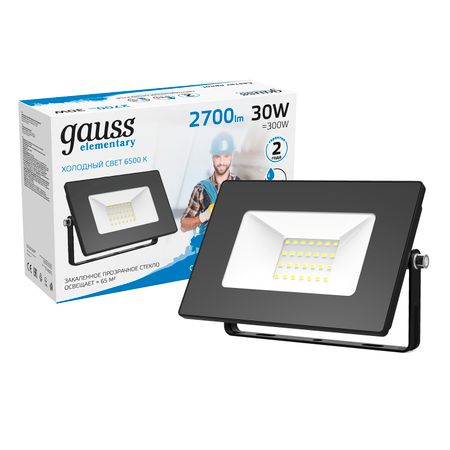 Прожектор светодиодный Gauss LED 30W IP65 6500К черный 1/60 светодиодная линза umaked 20 мм 1 3 5 вт для прожектора