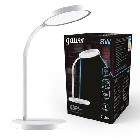 Светильник настольный Gauss Qplus GTL503 8W 500lm 4000K 170-265V белый диммируемый USB LED настольный светильник gauss fiber light rgb 1вт led 3xaaa белый
