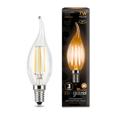 Лампа Gauss LED Filament Candle tailed E14 7W 2700К светильников uniel   3 шт 2700к 10лм f064