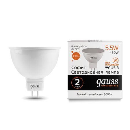 Gauss LED Elementary MR16 GU5.3 5.5W 3000К 1/10/100 ztzpie 3000k авто светодиодные лампы для автомобильных фар canbus hb3 hb4 9005 9006 h1 h7 h4 h11 9012 hir2 1600 вт csp 3570 6500k высокая яркость