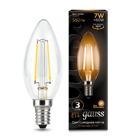 Лампа Gauss LED Filament Candle E14 7W 2700К светильников uniel   3 шт 2700к 10лм f064