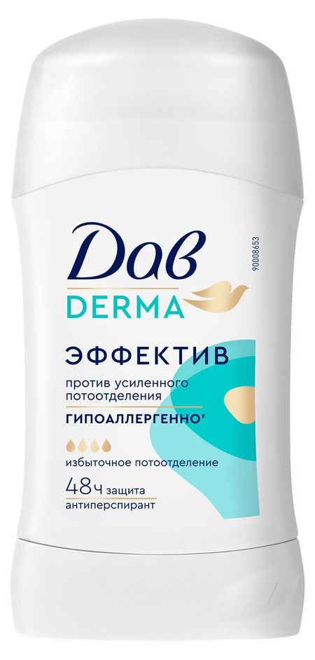 Антиперспирант-карандаш женский Дав Derma Эффектив от пота и запаха, 40 мл
