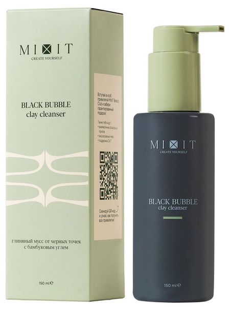 Мусс для умывания Mixit Your Skin Black Bubble Clay Cleanser глиняный с бамбуковым углем и ментолом, 150 мл