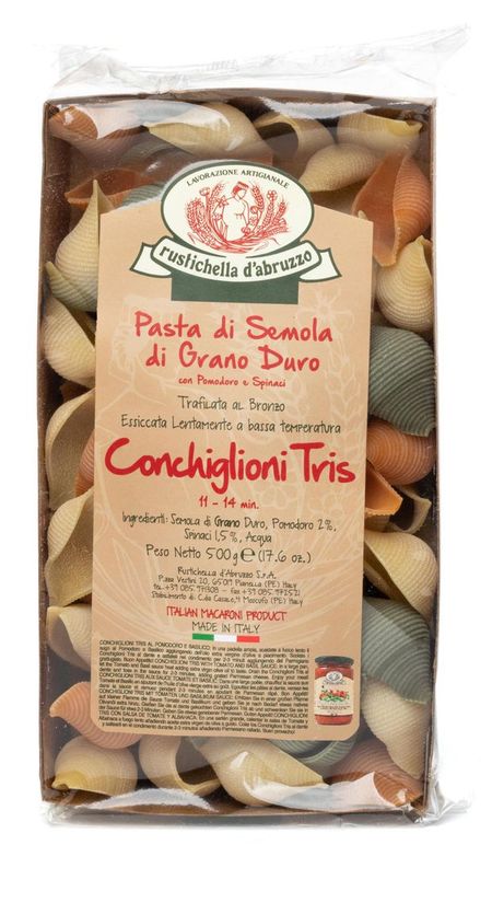 Макаронные изделия Rustichella DAbruzzo Conchiglioni Tris с томатом и шпинатом Италия, 500 г