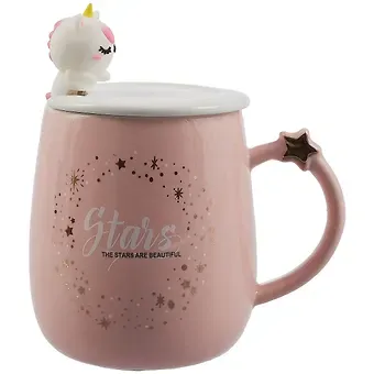 Кружка с крышкой и ложкой Единорог и звездочка (керамика) (410мл) (12-06641-8214)
