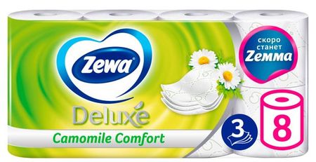Туалетная бумага Zewa Deluxe Ромашка, 3 слоя, 8 рулонов