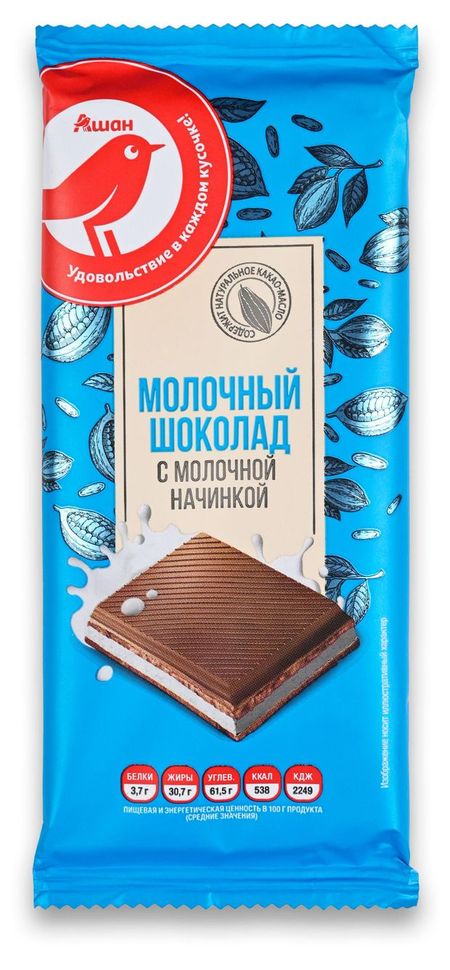 Шоколад молочный АШАН Красная птица с молочной начинкой, 80 г