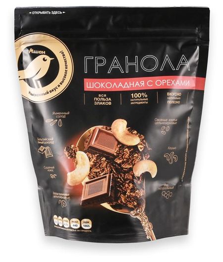 Гранола АШАН Золотая птица с шоколадом и орехами, 280 г