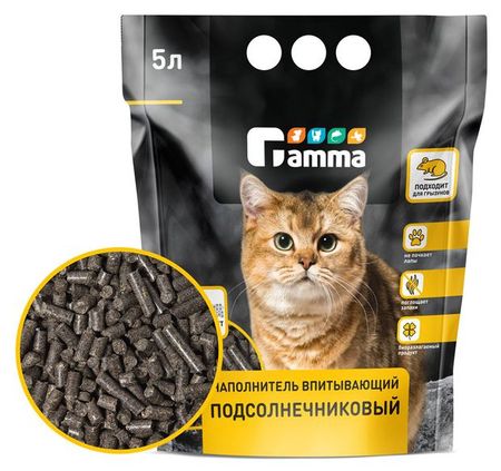 Наполнитель для кошачьего туалета GAMMA впитывающий подсолнечниковый, 5 л