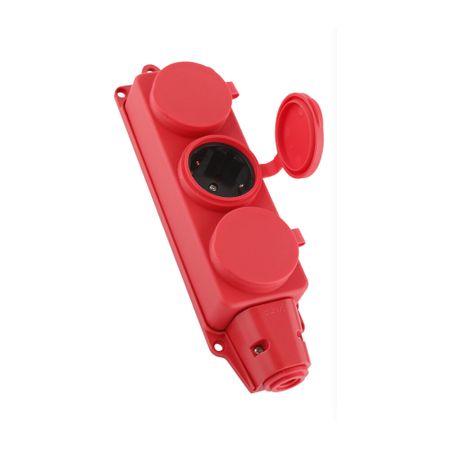 Розетка штепсельная Düwi тройная с заземлением IP44 настенная красная