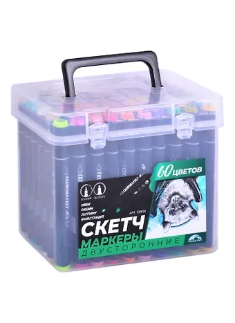 Маркеры для скетчинга двухсторонние, 60 цветов, Fenix-Art