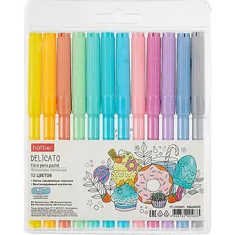 Фломастеры Hatber, Delicato Pastel, 12 цветов