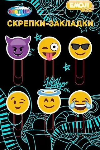 Centrum Скрепки-Закладки Смайлики 6шт 50мм