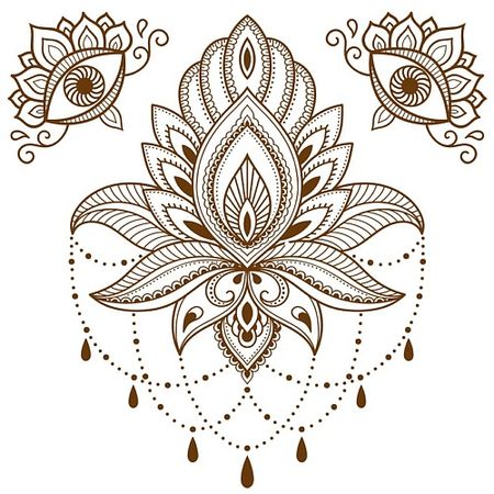 Наклейки для тела PRINT FACTORY Переводная Временная Татуировка Мехенди Лотос