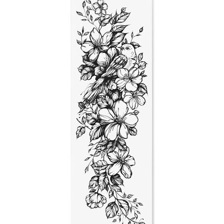 Наклейки для тела PRINT FACTORY Переводная Временная Татуировка Цветы и Птица