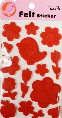 Стикеры фетровые однослойные и двухслойные на подложке в пакете с подвесом, птицы и цветы (11-219