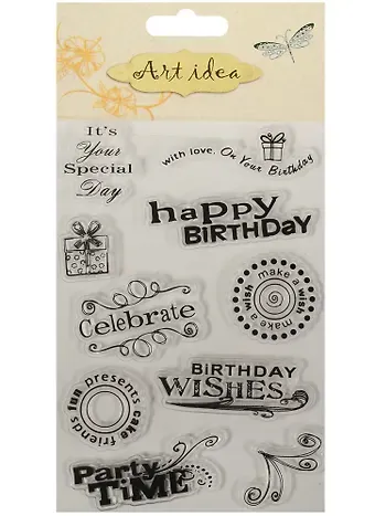 Силиконовые штампы для скрапбукинга на подложке в пакете, happy birthday