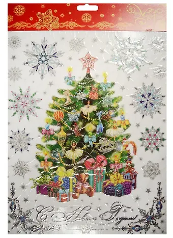 Новогоднее оконное украшение Пушистая елочка (30х38)