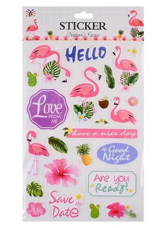 Стикеры бумажные  Фламинго