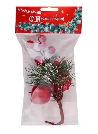 КТ Рождественский букетик с клетчатым бантом в пакете с хедером