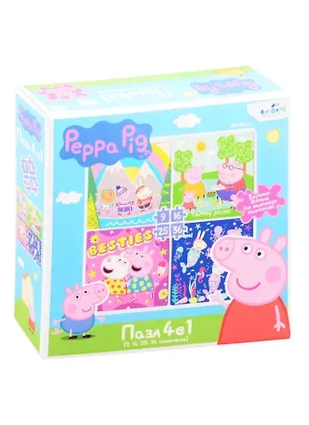 Свинка Пеппа Набор пазлов 4в1 (9-16-25-36эл.) Семейные приключения (05896) (15х15см) (3+) (Peppa Pig) (коробка)