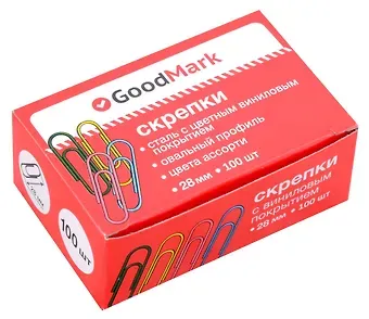 Скрепки 28 мм 100 штук, в ассортименте, винил, овальные