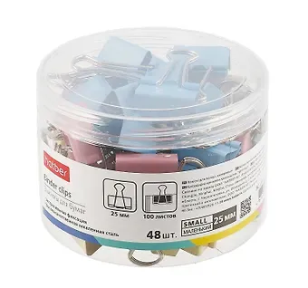 Зажимы для бумаг 25мм 48шт цветные, пласт/уп, Hatber