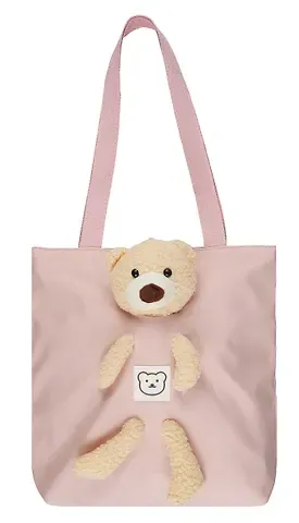 Сумка-шоппер на молнии с игрушкой Мишка (розовая) (35х34х9) (текстиль) (12-11141-SH13)