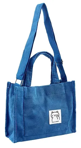 Сумка мини-шоппер с кнопкой кросс-боди синяя (вельвет) (25х23) Bookvalno