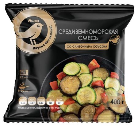 Смесь овощная АШАН Золотая птица Средиземноморская со сливочным соусом замороженная, 400 г