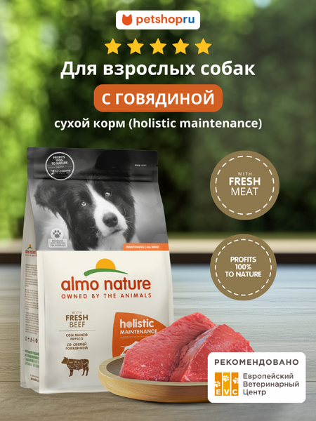 Холистики Almo Nature ALMO NATURE HOLISTIC Сухой корм для взрослых собак со свежей говядиной, Life Maintenance, All Breed, Fresh Beef, 2 кг (2 кг)