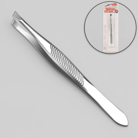 Пинцет Queen fair скошенный узкий 9 см на блистере цвет серебристый