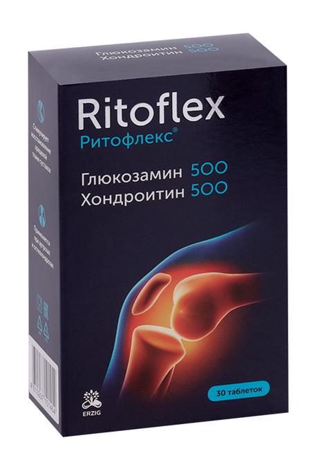 Ритофлекс ERZIG Глюкозамин 500+Хондроитин 500, 30 шт, таблетки