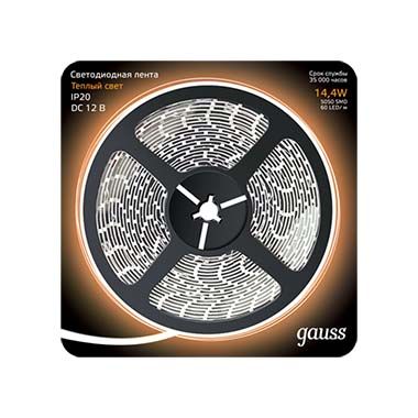 Лента Gauss LED 5050/60-SMD 14.4W 12V DC теплый белый (блистер 5м) 1/50 светодиодные чипы otcrree 5w xte xpg2 lg3535 5050